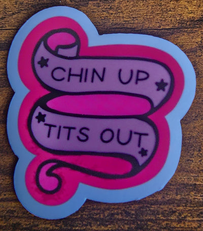 Chin up tits out sticker